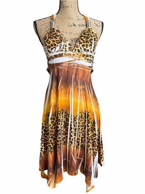 Leopard Print Halter Sun Dress in Golden Brown. EC. Size medium